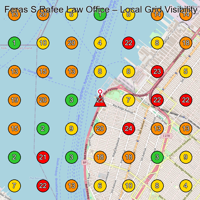 Feras S Rafee Law Office Law Firm GeoGrid ranking map for Brooklyn NY